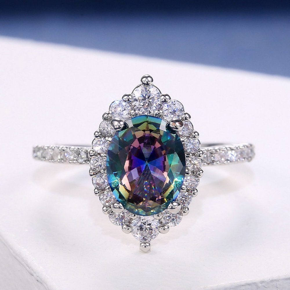 *NEW 925 Silver Mystic Topaz Halo Ring - Picture 6 of 9